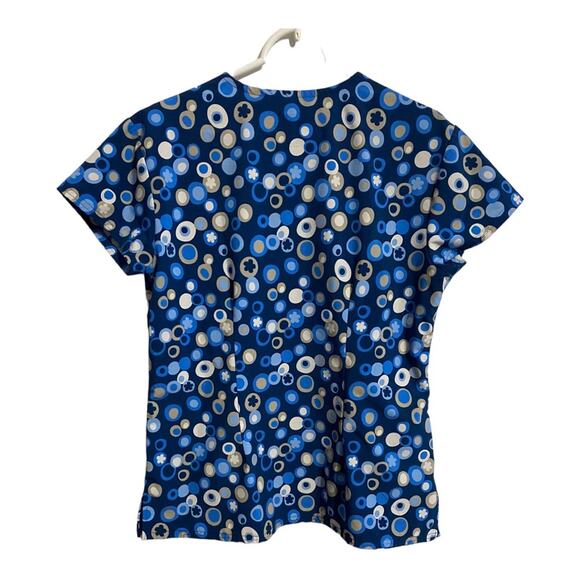 Scrub Top Divine Stretch Size Small Blue Print Front Pockets V Neck - Picture 7 of 12